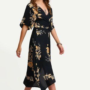 Surplice Front Floral Wrap Dress